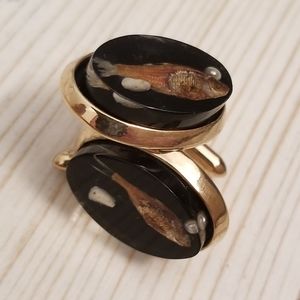 Vintage Cufflinks Real Fish & Pearl in Resin